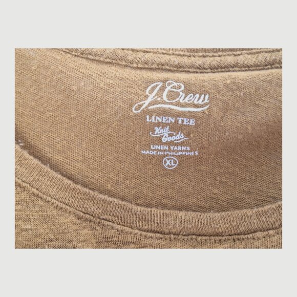 J Crew 100% Linen Tee Women's XL T Shirt Mustard Olive Green L4596 Roll Sleeves - Picture 3 of 8